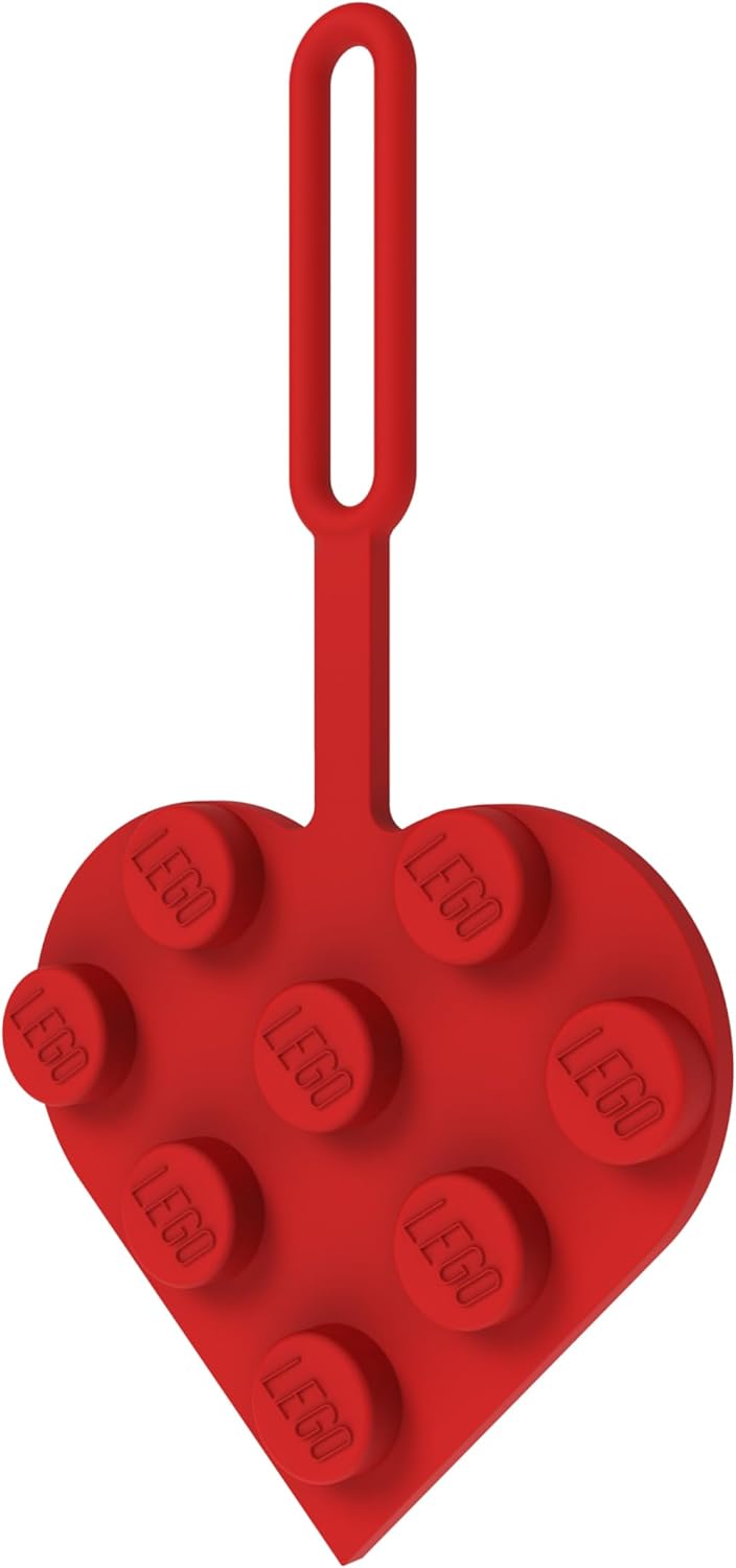 Lego 3x3 Heart Silicone Bag Tag - Red (53658), Silicone, Luggage tag for Travel, Vacation, Cruise, School Backpack Charm