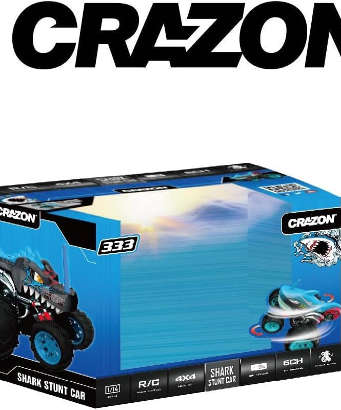 Crazon 1:14 Shark Stunt RC Car, 5 Wheel Anti Flip Design, 360° Spin, Drift Action, Rear Wheel Standing, 2.4GHz Remote Control Car for Kids 3+