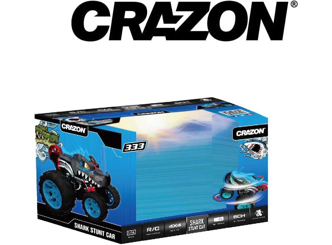 Crazon 1:14 Shark Stunt RC Car, 5 Wheel Anti Flip Design, 360° Spin, Drift Action, Rear Wheel Standing, 2.4GHz Remote Control Car for Kids 3+