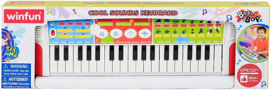 Winfun Cool Sounds Keyboard, 37-Key Kids Piano with Lights, Drum Pad, Instrument Sounds & Rhythm Effects, Educational Musical Keyboard for Kids 3+ Years