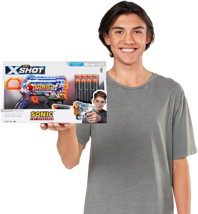مسدس سهام كانديد إكس-شوت سكينز ميناس، تصميم سونيك القنفذ، 8 سهام إسفنجية، مدى 27 مترًا، متعدد الألوان، للأعمار من 18 شهرًا فأكثر