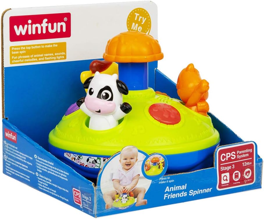 Winfun Animal Friends Spinner, Interactive Spinning Baby Toy with Lights, Melodies + Animal Sounds, 6–48 Months