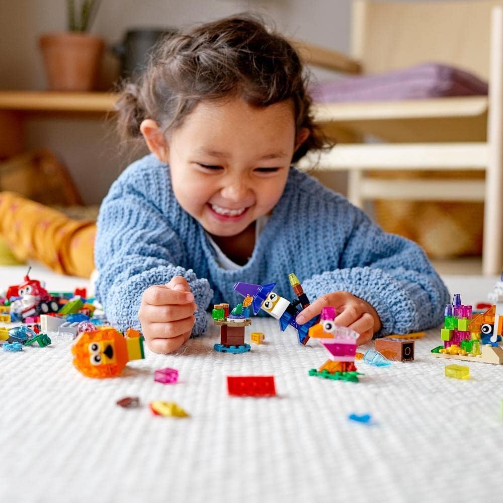LEGO Classic Creative Transparent Bricks Building Set with Animal Figures including Lion and Turtle Toys, Gifts for 4 Plus Year Old Kids, Girls & Boys 11013