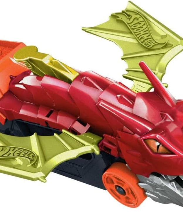 Hot Wheels City Dragon Launch Transporter Playset with Vehicle Launcher and Storage, 1:64 Scale, Interactive Toy for Kids 3+