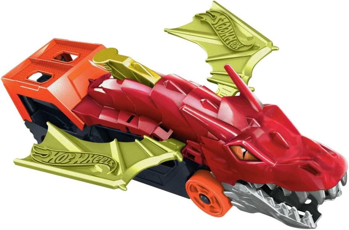Hot Wheels City Dragon Launch Transporter Playset with Vehicle Launcher and Storage, 1:64 Scale, Interactive Toy for Kids 3+