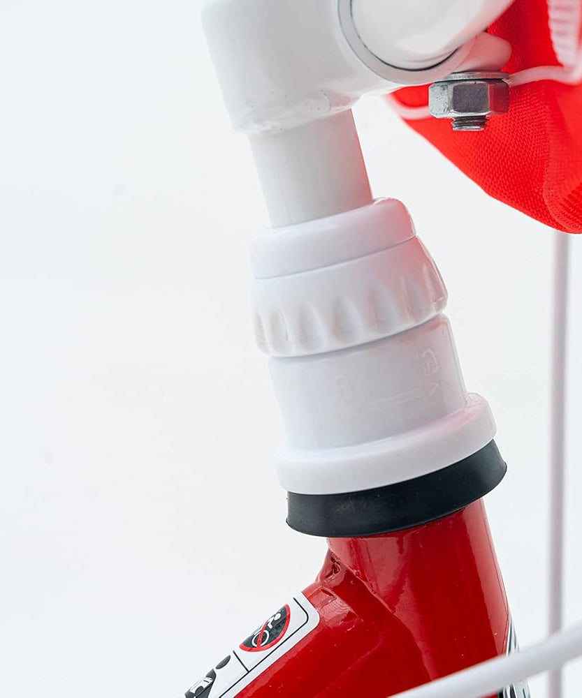 Huffy Glimmer Girls Bike 18 Inch, Red and White, Single-Speed Kids Bicycle with Removable Stabilisers, Front Storage Pouch, Quick Connect Assembly, Ages 6-8