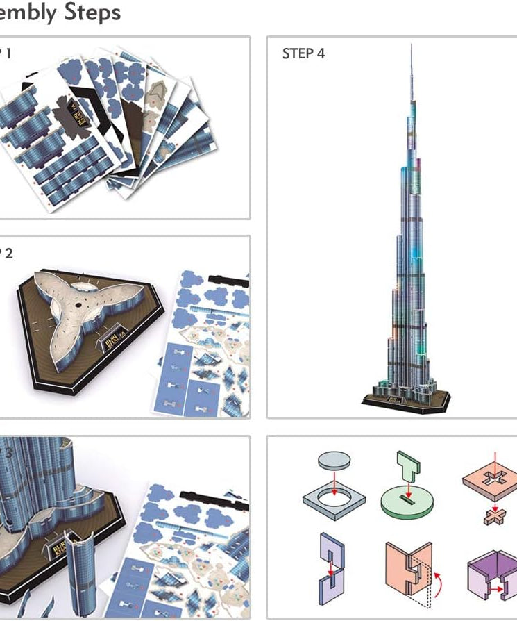CubicFun 3D Puzzle LED Burj Khalifa Dubai Model Kit 136 Pieces Architecture Building Set for Adults + Teens Souvenir Display Gift