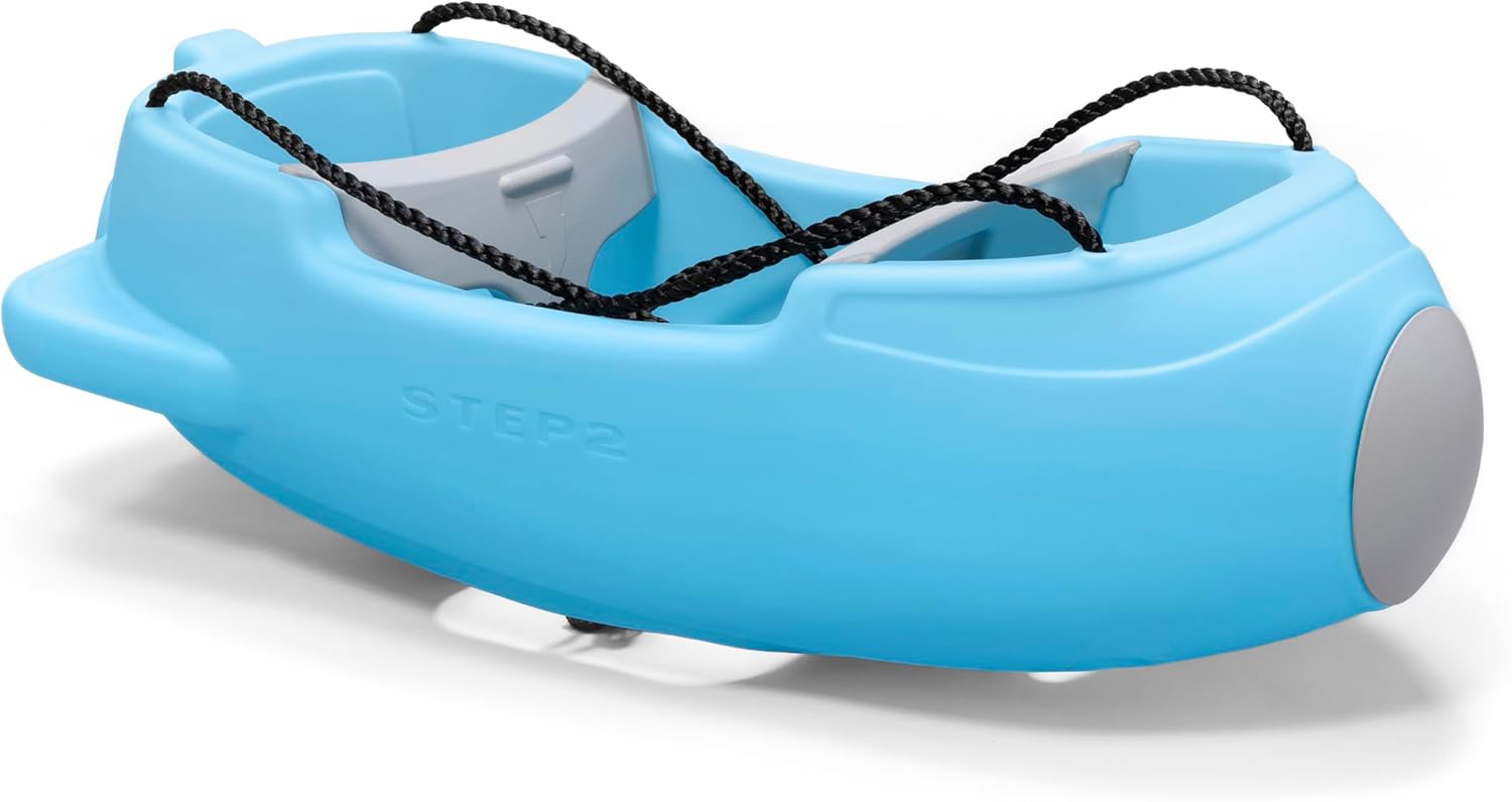 Step2 Rocket Double Swing for Boys and Girls Ages 1.5 Years and Up Blue Plastic Two Seat Outdoor Swing with Safety Straps and T Bar for Toddlers and Young Children