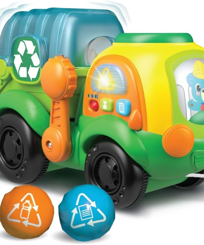 Winfun Go Green Pull-Along Recycle Truck Toy 12M+ | Eco-Themed Sorting & Recycling Playset | Toddler Push & Pull Learning Toy with Moving Wheels
