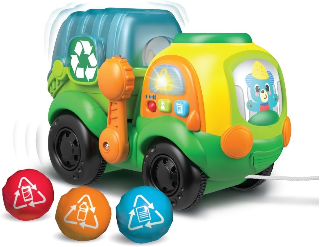 Winfun Go Green Pull-Along Recycle Truck Toy 12M+ | Eco-Themed Sorting & Recycling Playset | Toddler Push & Pull Learning Toy with Moving Wheels