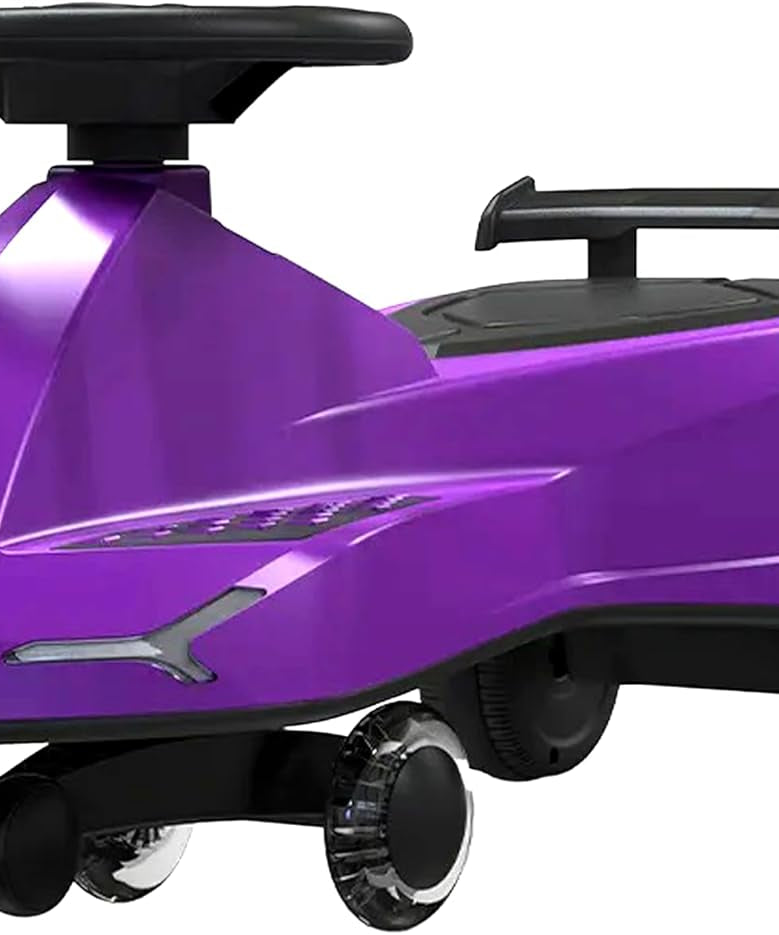 سيارة لامبورغيني سوينغ كار للركوب مع أضواء وأصوات، تدور 360 درجة، جناح خلفي متحرك، تصميم مريح، لعبة أطفال للركوب، لون أرجواني