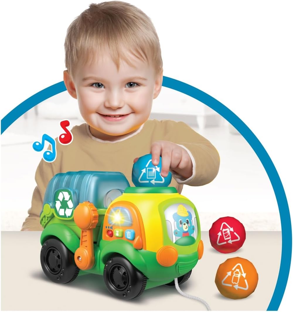Winfun Go Green Pull-Along Recycle Truck Toy 12M+ | Eco-Themed Sorting & Recycling Playset | Toddler Push & Pull Learning Toy with Moving Wheels