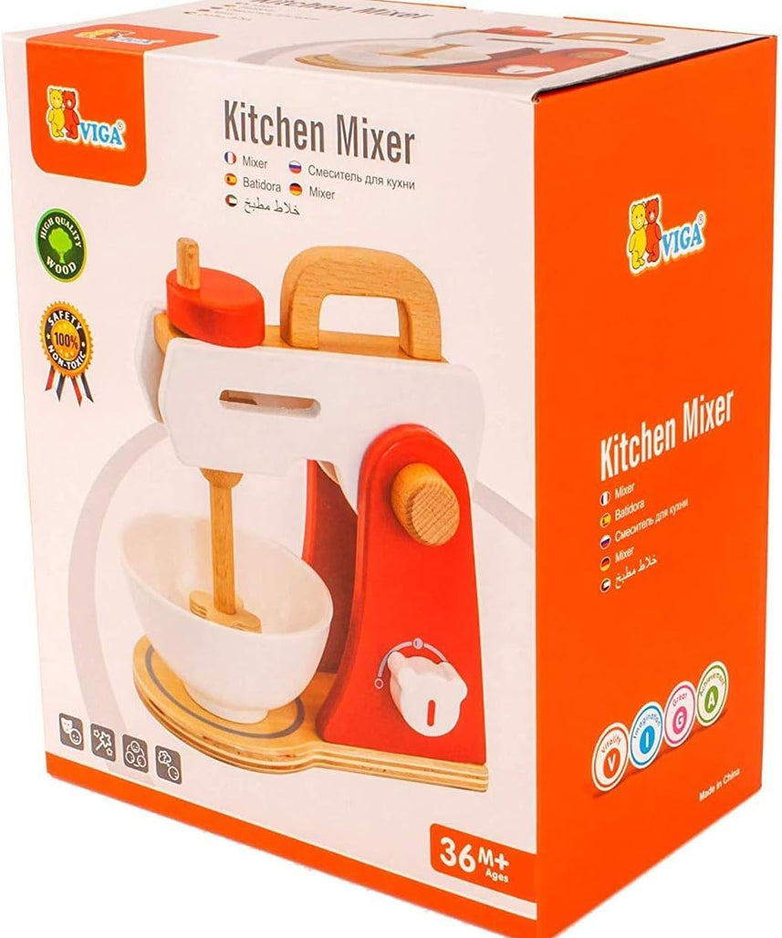 VIGA Wooden Kitchen Mixer Pretend Play Toy for Kids, Role-Play Cooking Fun, Ages 12+ Months