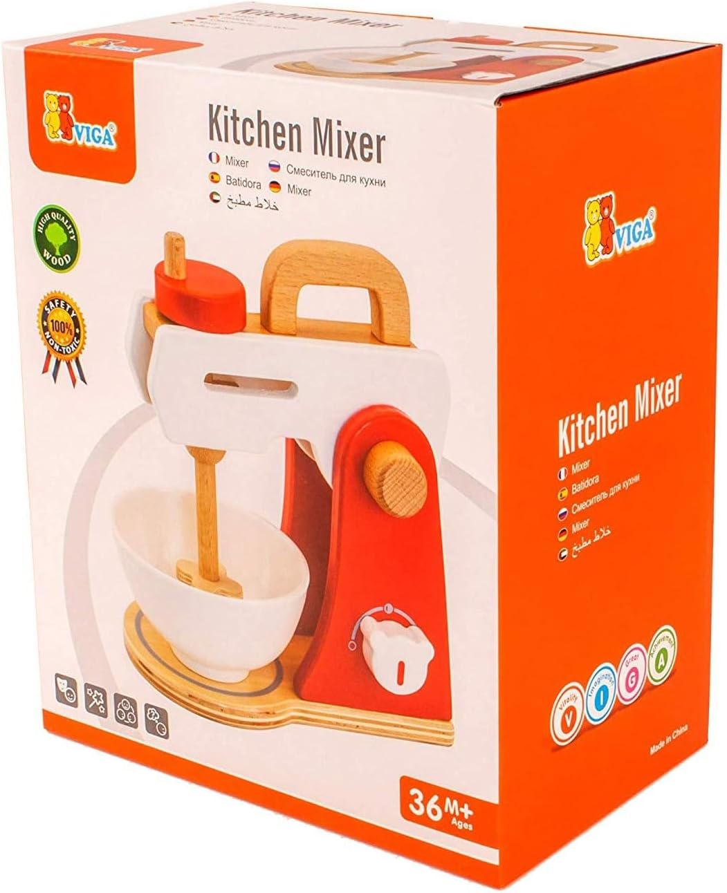 VIGA Wooden Kitchen Mixer Pretend Play Toy for Kids, Role-Play Cooking Fun, Ages 12+ Months