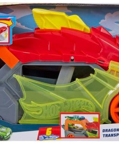 Hot Wheels City Dragon Launch Transporter Playset with Vehicle Launcher and Storage, 1:64 Scale, Interactive Toy for Kids 3+