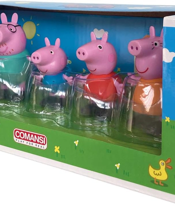 Comansi Peppa Pig Collection Set 4 Figures, Hand-Painted Non-Articulated Action Figures, Peppa, George, Mama, and Papa, Tabletop Collectibles, Cartoon Toy Set for Kids, Officially Licensed