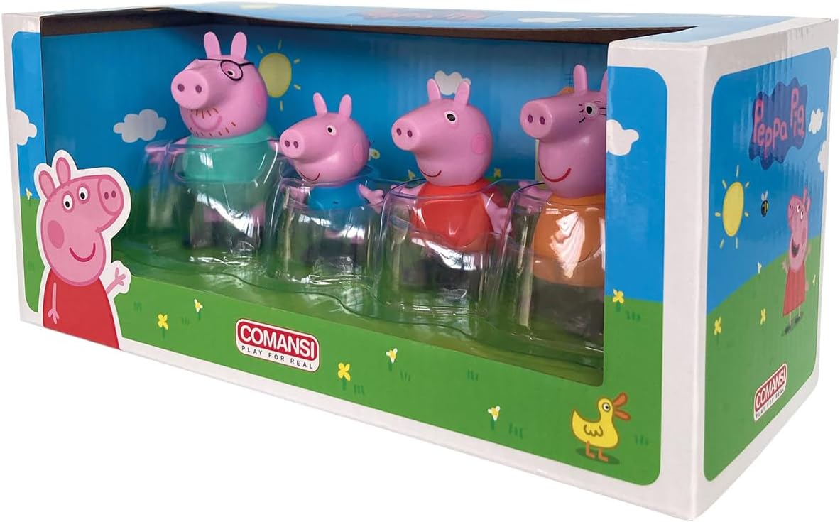 Comansi Peppa Pig Collection Set 4 Figures, Hand-Painted Non-Articulated Action Figures, Peppa, George, Mama, and Papa, Tabletop Collectibles, Cartoon Toy Set for Kids, Officially Licensed