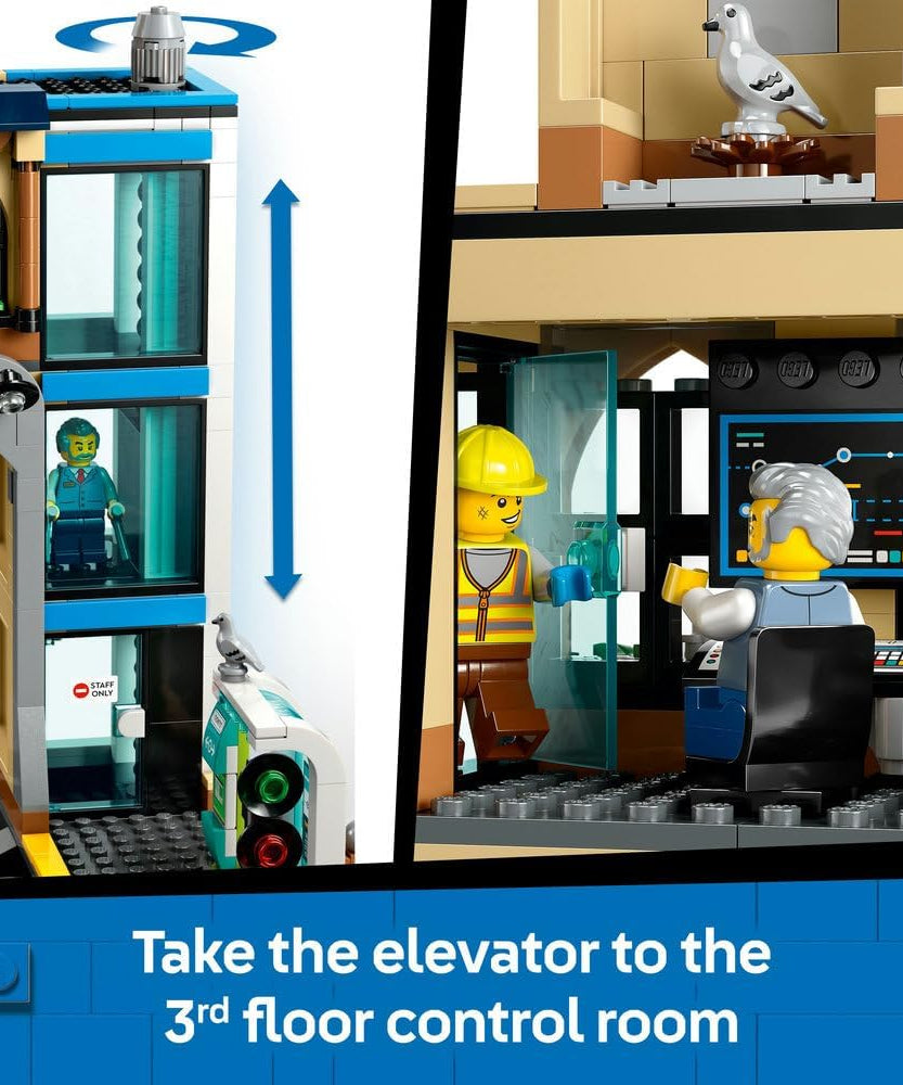 LEGO City Central Train Station Set - incl. a Maintenance Vehicle Toy, Working Lift, 2 Platforms & a Track Piece, plus 6 Minifigures - Creative Ramadan Gift for 7+ Year Old Boys & Girls - 60469