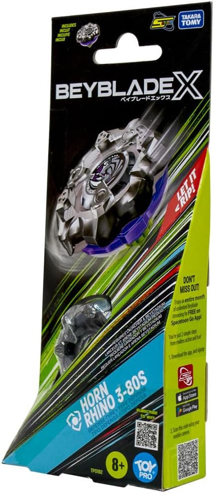 Takara Tomy Beyblade X Horn Rhino 3-80S Booster Pack Set, Balance Type Top with Customizable Parts, Bey Toy for 8+ Year Old Boys and Girls, Spinning Toys, Battle Tops