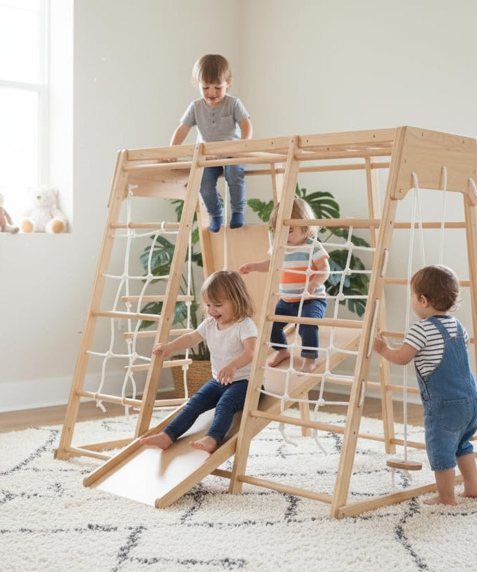 Kiddoro Cheerful Climber DIY Wooden Playset for Kids 2–5 Years, Indoor & Outdoor Climbing Frame