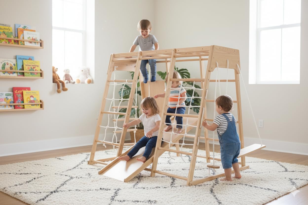 Kiddoro Cheerful Climber DIY Wooden Playset for Kids 2–5 Years, Indoor & Outdoor Climbing Frame