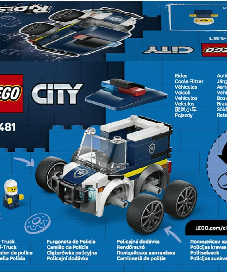 LEGO City Rides – Police Truck Toy - Emergency Vehicles Building Set w/a Police Officer Junior Minifigure - Party Bag Fillers - Small Collectible Gift for 5+ Year Old Boys - 60481