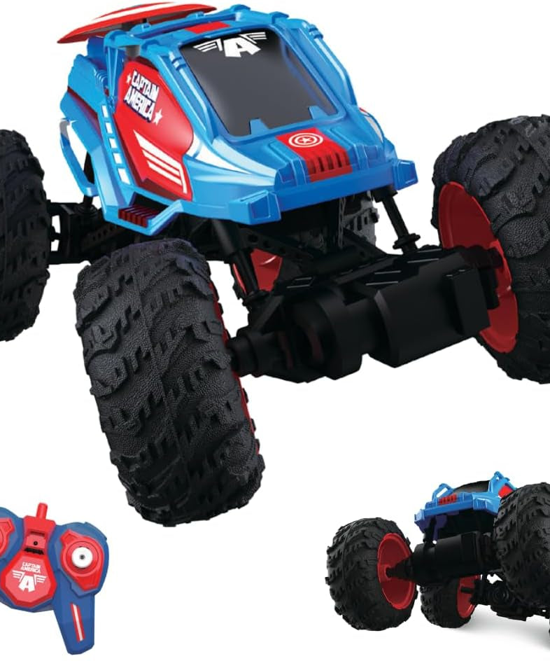 Marvel Captain America RC Monster Truck for Kids, All-Terrain Remote Control Car, 2.4GHz Off-Road Vehicle, Climbs Obstacles, High-Speed Speedster Toy for Boys & Girls, Age 3+