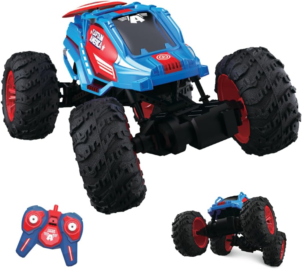 Marvel Captain America RC Monster Truck for Kids, All-Terrain Remote Control Car, 2.4GHz Off-Road Vehicle, Climbs Obstacles, High-Speed Speedster Toy for Boys & Girls, Age 3+