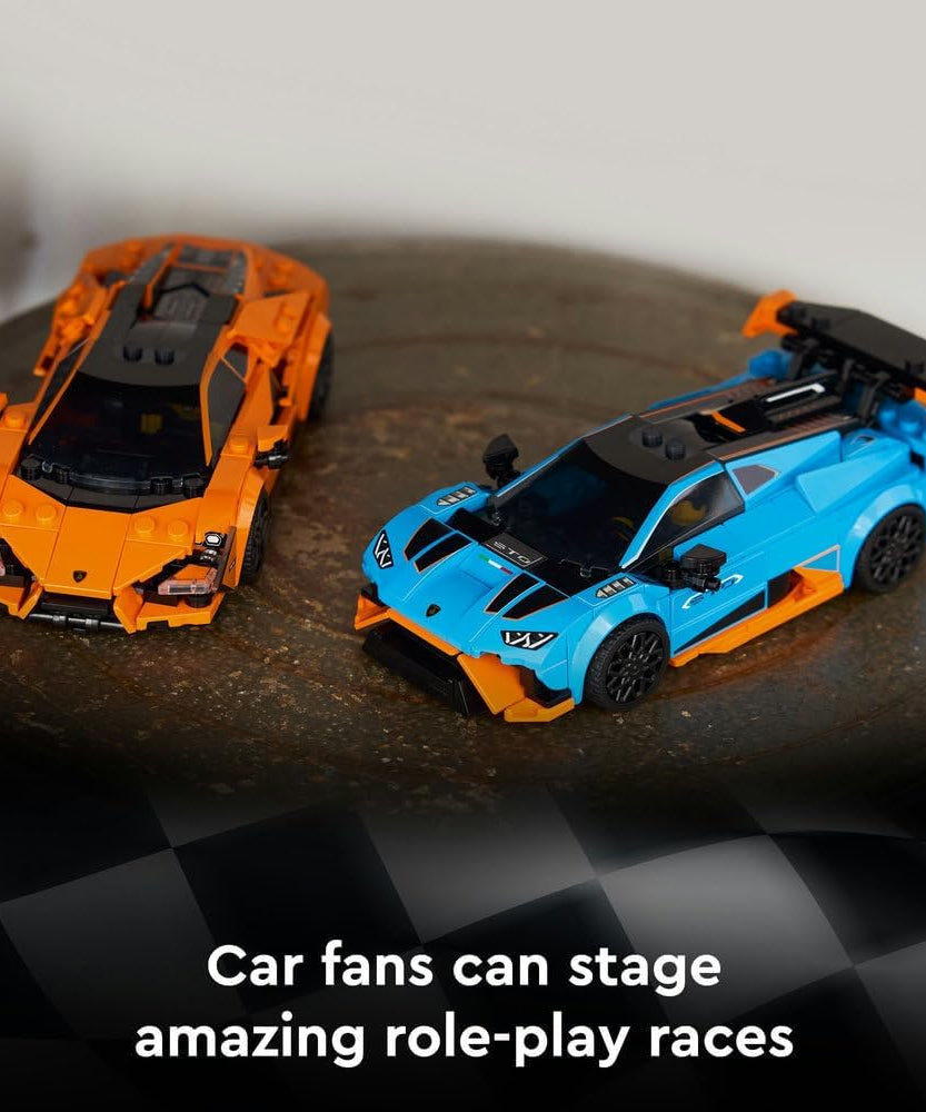 LEGO Speed Champions Lamborghini Revuelto & Huracán STO - Toy Race Cars Model Kit incl. 2 Driver Minifigures - Ramadan Gift for 10+ Year Old Boys - 77238