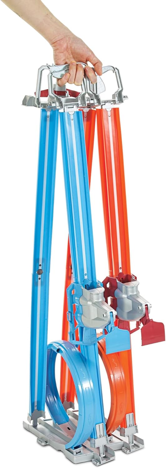 Hot Wheels Double Loop Dash Track Set, Side by Side Drag Race Track with Double Loop Stunt, Includes 2 Hot Wheels 1:64 Scale Cars, 5+ Years