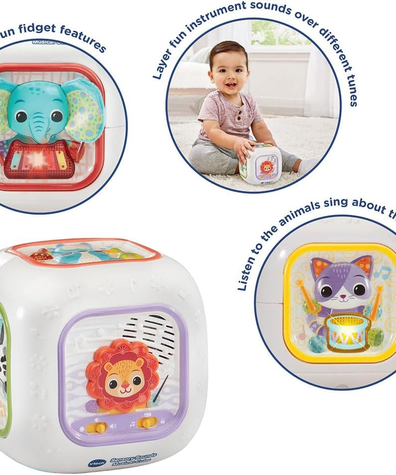 VTech Baby Sensory Sounds Musical Cube Interactive Learning Toy with Songs Textures Animals and Instruments Multicolor 3m+
