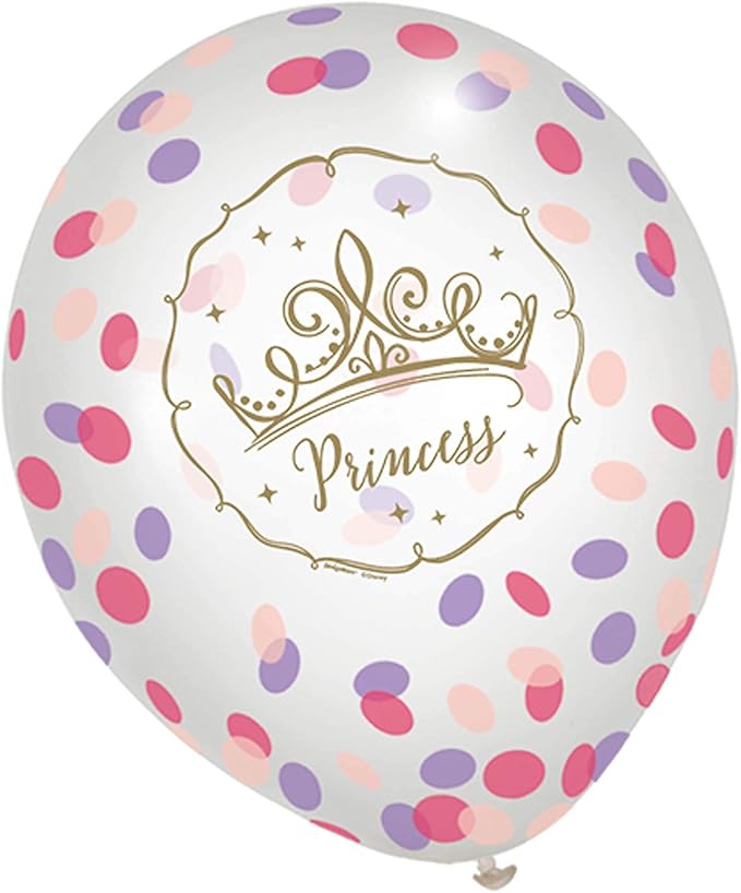 Disney Princess Latex Confetti Balloons - 12" (Pack of 6) | Assorted Designs, Enchanting Party Decor for Kids & Princess Lovers