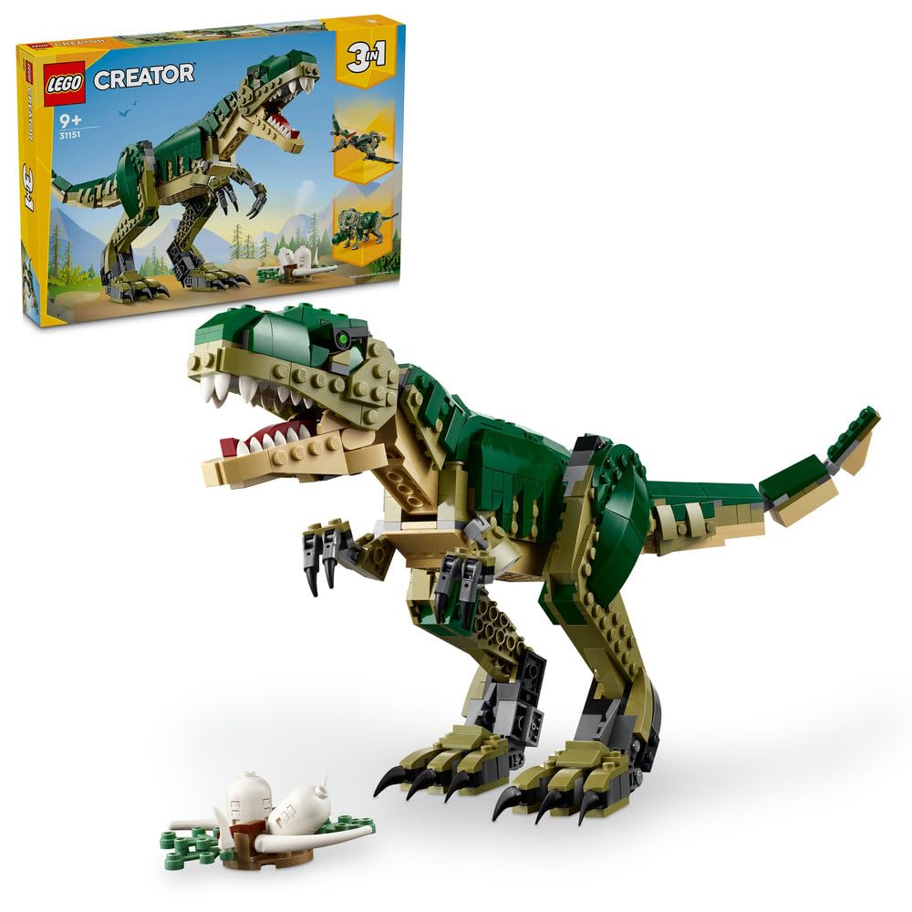 LEGO Creator 3in1 T. rex to Triceratops to Pterodactyl Toys, Dinosaur Figures for 9 Plus Year Old Boys & Girls, Posable Dino Toy Model Building Set, Birthday Gift Idea for Kids 31151