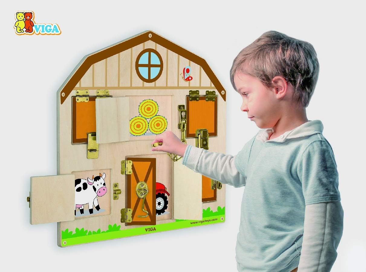 لعبة فيجا للحائط قابلة للقفل والفتح، لوحة حسية خشبية من مونتيسوري، تُنمي المهارات الحركية الدقيقة وحل المشكلات، صديقة للبيئة وغير سامة، متينة، تُثبت على الحائط للأطفال الصغار من عمر 18 شهرًا فما فوق