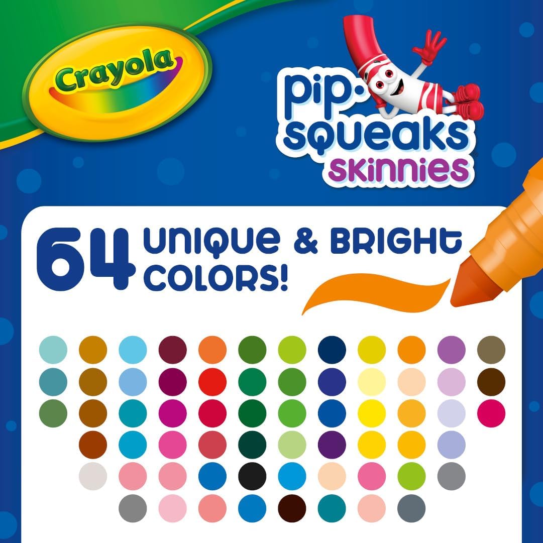 Crayola Pip-Squeak Skinnies Washable Markers, 64 Count