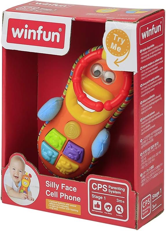 Winfun Silly Face Cell Phone Interactive Toy for Toddlers Multicolor Sound Effects Music Light Up Button Rattle for Baby Play 3 Months and Up