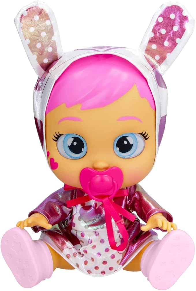 CRY Babies Stars Coney -12" Baby Doll | Pink and White Shiny Iridescent Dress with Bunny Themed Hoodie, for Girls and Kids 18M and Up