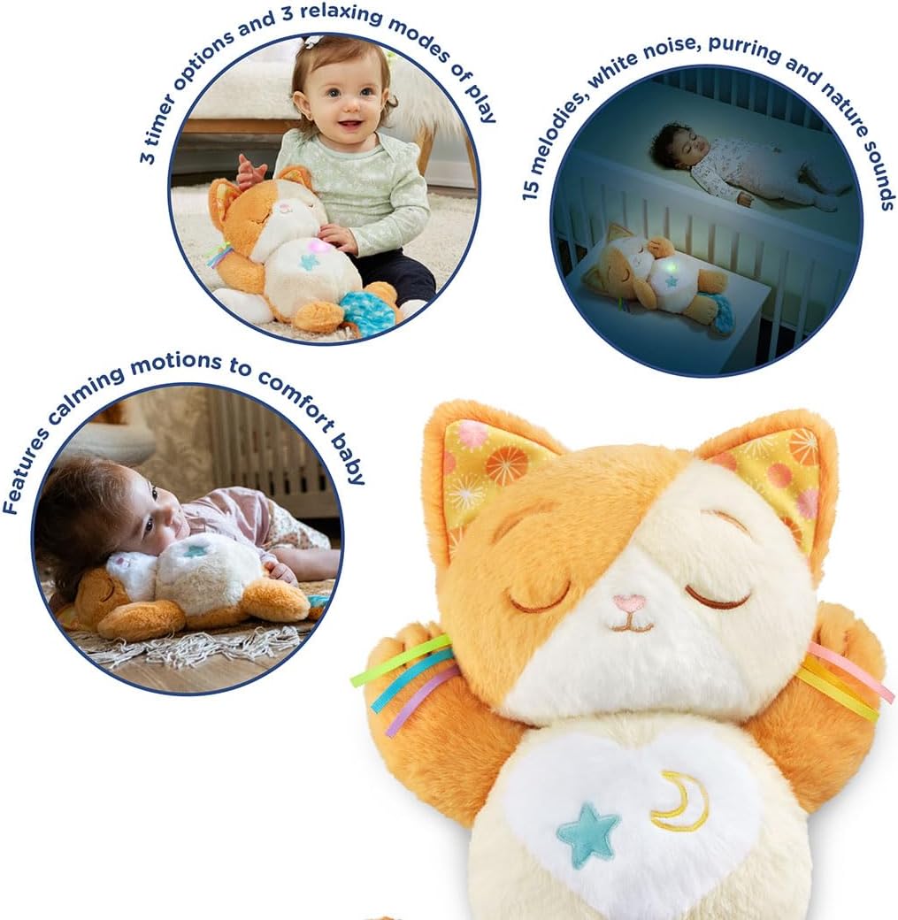 VTech Baby Calming Purrs Kitten Soft Plush Soothing Toy with Breathing Motion, Lights, Melodies, White Noise & Nature Sounds, Interactive Comfort Toy for Babies 0+ Months