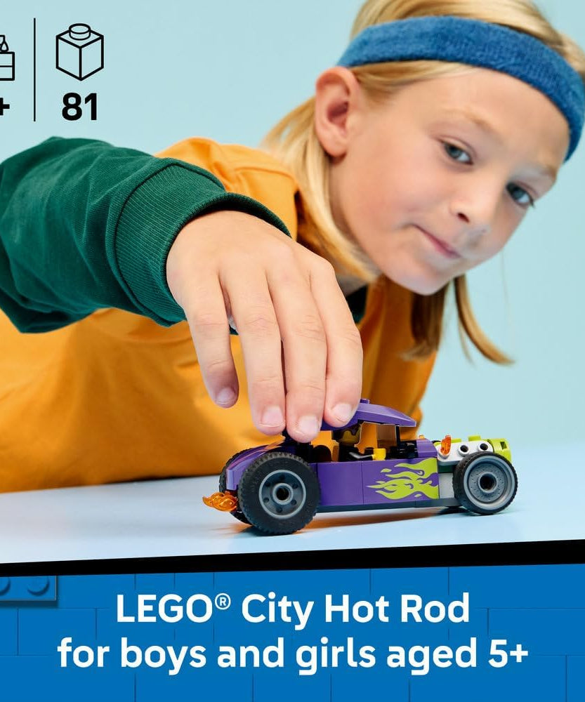 LEGO City Hot Rod - Race Car Toy w/a Driver Minifigure & Folding Roof - Fine Motor Skills Building Set - Small Birthday Gift Idea for 5+ Year Old Boys - 60485