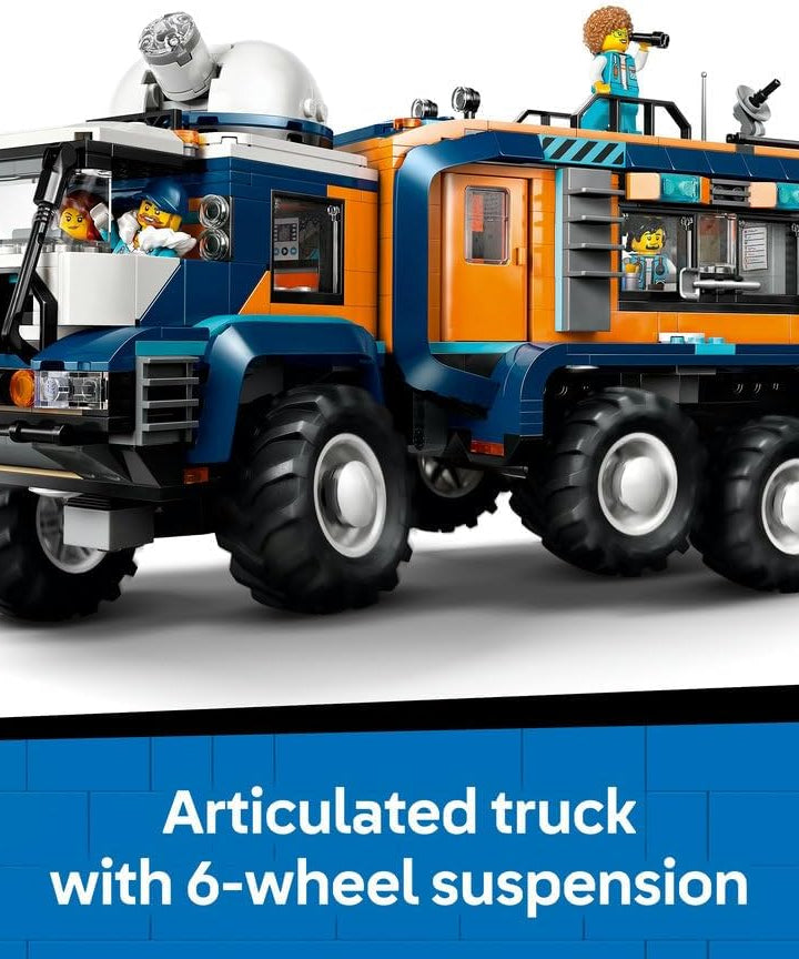 LEGO City Arctic Explorer Science Lab Truck Toy - Exploration Vehicle with Steering & Suspension - incl. a Snowscooter, 5 Minifigures & 3 Wolf Animal Figures - Gift for 8+ Year Old Boys - 60471