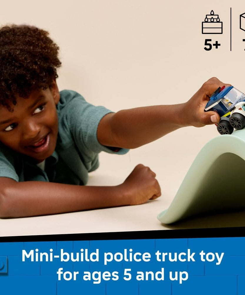 LEGO City Rides – Police Truck Toy - Emergency Vehicles Building Set w/a Police Officer Junior Minifigure - Party Bag Fillers - Small Collectible Gift for 5+ Year Old Boys - 60481