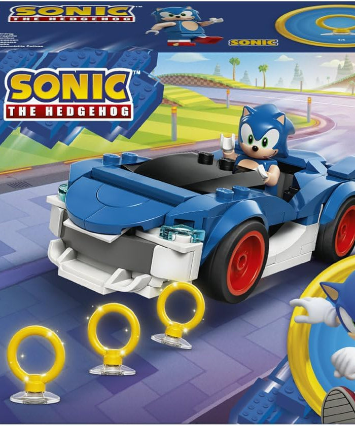 LEGO Sonic the Hedgehog: Sonic : Speedster Lightning - Race Car Toy w/a Minifigure, Chaos Emerald & 3 Gold Rings - Gaming Gift for 7+ Year Old Boys & Girls - 77117
