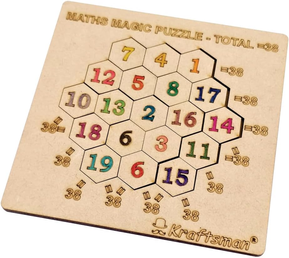 Kraftsman Wooden Number Coins Math Puzzle with Tray Base, DIY Colorable Educational Counting Game for Logical Thinking, 4+ Years