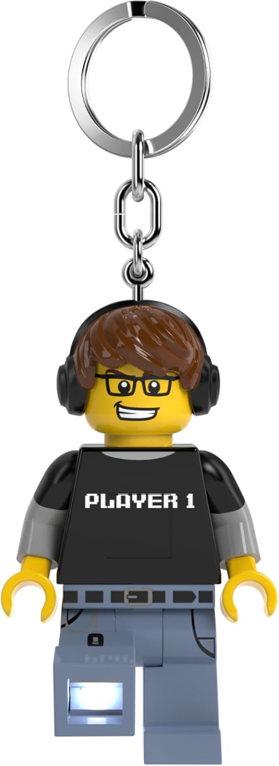 LEGO Minifigures Keychain Light - Video Game Guy (KE217H), Extra-Large 3 Inches Tall, Bag Charm, Easter Basket Stuffer