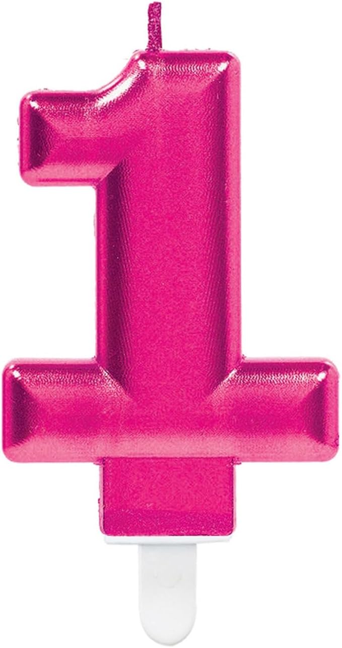 Amscan 9901783 Number Candle #1 Metallic Pink-1 Pc