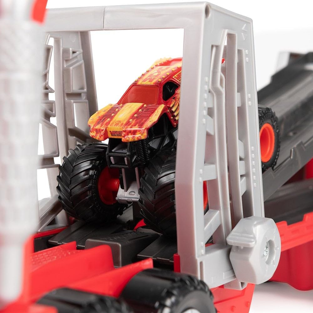 شاحنة Monster Jam 1:64 Launch N Go Hauler، شاحنة Monster RC مصبوبة، حفار قبور بمناسبة الذكرى الأربعين، منحدر حركات بهلوانية، مناسبة للأعمار من 3 سنوات فما فوق