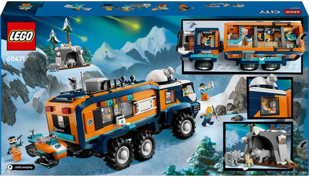 LEGO City Arctic Explorer Science Lab Truck Toy - Exploration Vehicle with Steering & Suspension - incl. a Snowscooter, 5 Minifigures & 3 Wolf Animal Figures - Gift for 8+ Year Old Boys - 60471