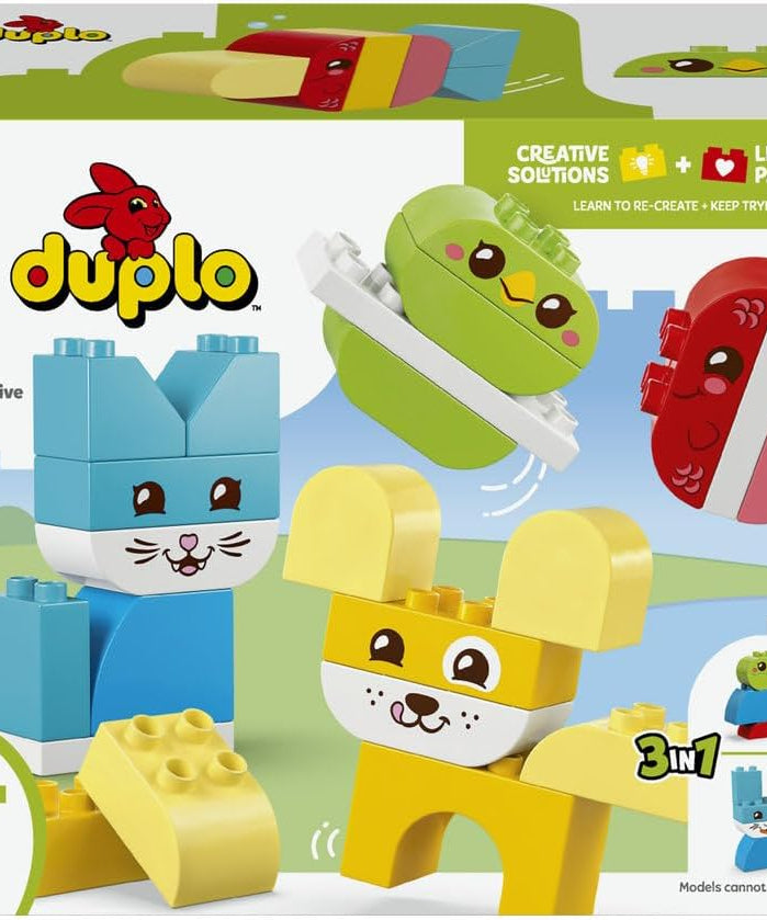 LEGO DUPLO 3 in 1 Creative Cute Pets - Educational Fine Motor Skills Toy for Toddlers - Animal Figures incl. Dog, Cat, Bird & Fish - Birthday Gift for 1+ Year Old Babies, Girls & Boys - 10477