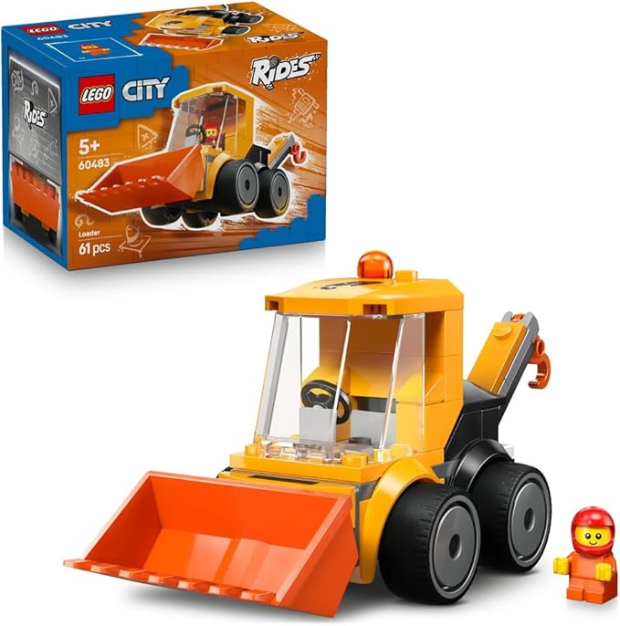 LEGO City Rides – Construction Loader Toy - Excavator Building Set w/a Worker Junior Minifigure - Party Bag Fillers - Small Collectible Gift for 5+ Year Old Boys - 60483
