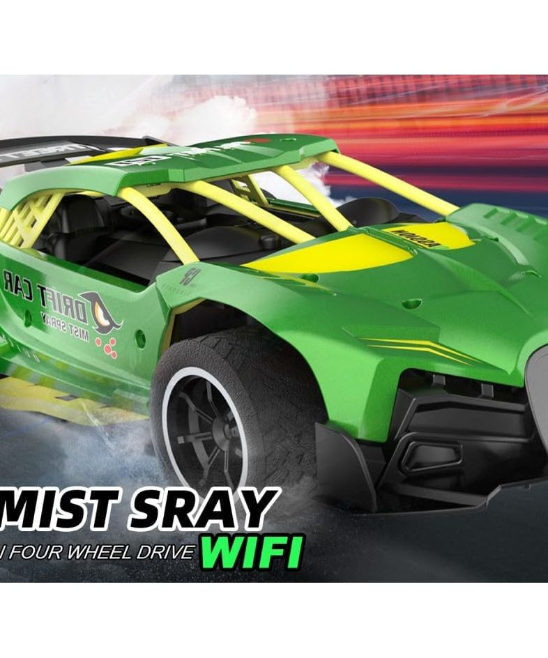Crazon 1:14 Scale High-Speed Green Drift RC Car with Smoke Effects, Sound, 4-Direction Remote Control, Rechargeable Battery, for Kids 3+